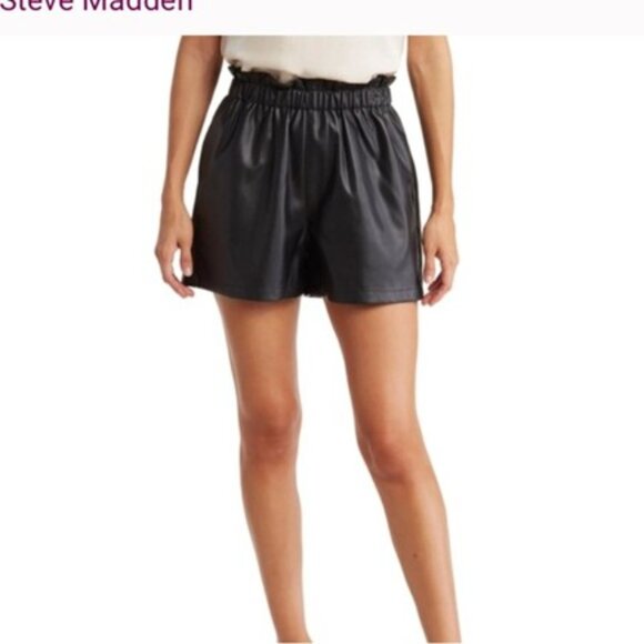 Athleta Shorts Faux Suede Waxed Elastic Waist Pull On Pockets Black Gorpcore M - Picture 3 of 9